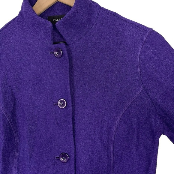 Talbots Boiled Wool Utility Jacket Medium Purple Stand Collar Button Up Stretch - Picture 4 of 11